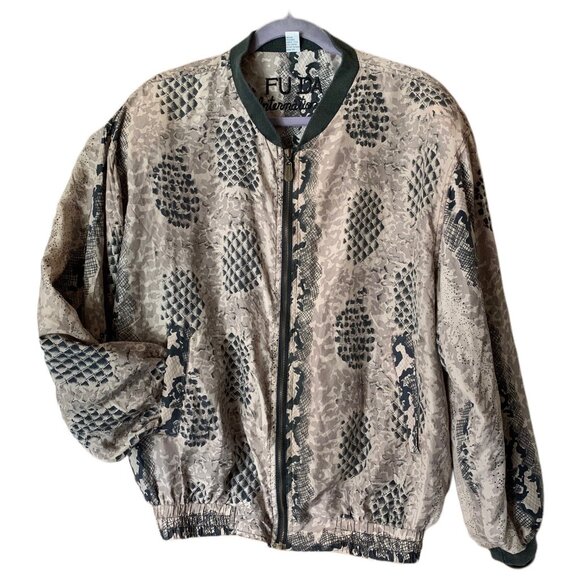 Fuda International Womens 100% Silk Bomber Jacket Animal Print Snake Size M - Picture 2 of 6